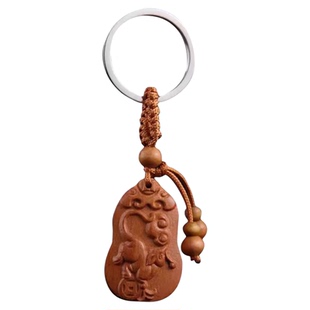 2025乙巳蛇年新款专属十二生肖桃木钥匙扣雕刻款木质男女款挂件