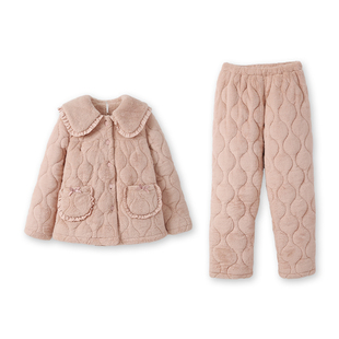 安之伴三层夹棉睡衣女冬季加厚珊瑚绒套装休闲甜美加绒家居服保暖