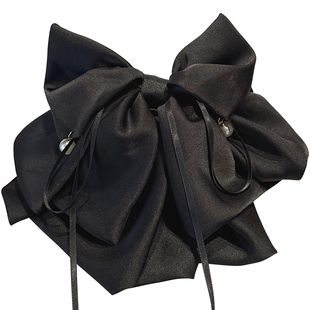 缎面蝴蝶结飘带珍珠半扎发抓夹女马尾夹气质头发夹子后脑勺鲨鱼夹