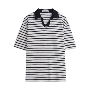 Hualun夏季年轻宽松短袖男款polo衫痞帅风翻领T恤男休闲条纹上衣