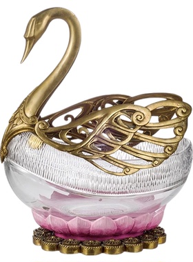 卡斯特兰铜配水晶陶瓷天鹅果盘摆件客厅高档乔迁送礼果盘C1455