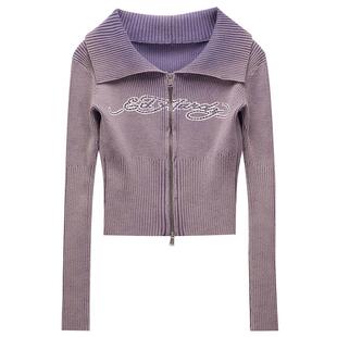 Ed Hardy埃德哈迪春季流行新款石墨洗烫钻女士修身短款针织衫