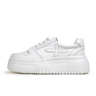 「鞋登」真皮内增高小白鞋女2026年新款系带松糕底休闲运动板鞋