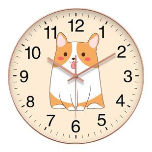 卡通小狗可爱挂钟 客厅石英钟简约时尚静音钟家用电波时钟挂表钟