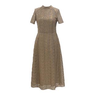 TENGS滕氏女装春夏新款假日橘粉蕾丝X廓形修身连衣裙优雅气质