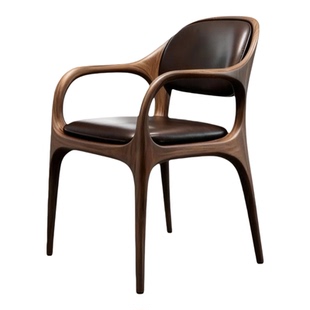 北美黑胡桃木餐椅轻奢真皮扶手椅高端家用餐厅椅子主椅设计师椅子