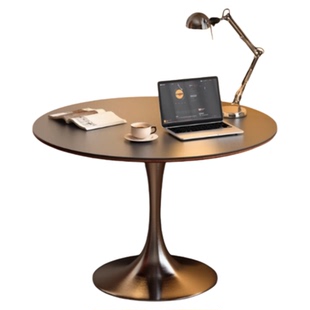 木小咖 中古郁金香圆桌复古不锈钢腿餐桌北欧包豪斯实木岩板饭桌