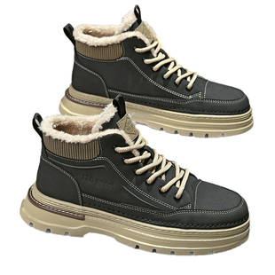 海澜之家马丁靴男款冬季新款加绒高帮鞋子男鞋雪地耐磨工装靴棉鞋