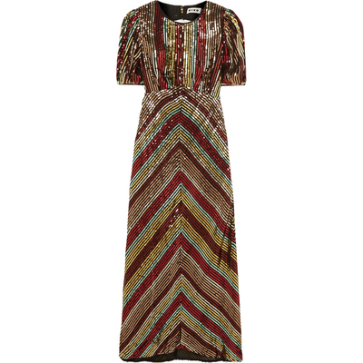 【折扣】Rixo  女美拉德露背亮片中长垂坠连衣裙