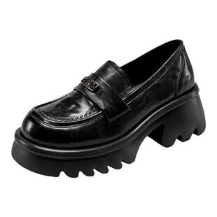 YRC真皮软面乐福鞋女秋季新款厚底圆头一脚蹬牛皮气质小皮鞋