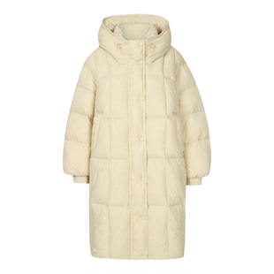 GCRUES冬季休闲长款白鸭绒羽绒服女保暖连帽简约外套