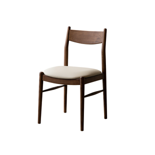 出乎生活元白餐椅黑胡桃木家用客厅简约软包坐垫餐厅日式休闲椅子