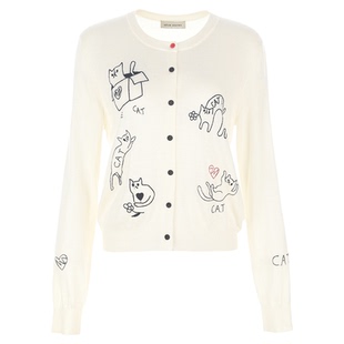 wana try绵羊毛印花针织开衫新款宽松简约百搭休闲女款上衣内搭