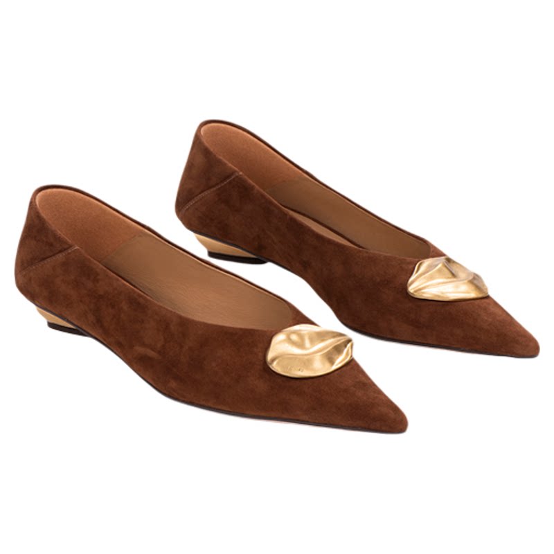 heelz设计师手工鞋履 ｜步步留心兰花扣羊翻毛皮奶奶鞋 2公分