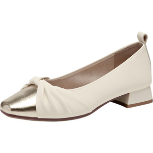 大东通勤鞋女鞋2026春季新款简约风低跟方跟套脚方头浅口鞋C0008