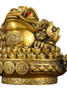 纯黄铜金蟾招财摆件三足铜金蝉家居客厅玄关店铺办公室中式装饰品