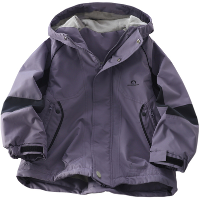 男童秋冬薄绒插肩袖连帽冲锋衣潮