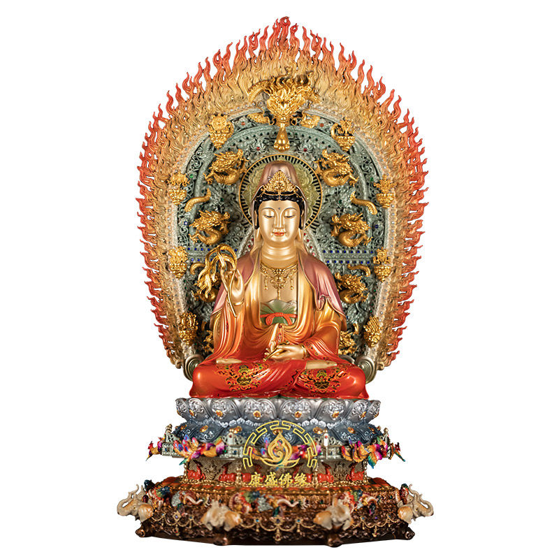 娑婆三圣铜彩绘供奉神像摆件