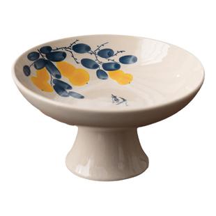 晨翔草木灰高脚果盘中式创意茶点盘干坚果糕点凌胜水果盘茶室餐厅