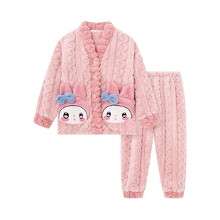 珊瑚绒睡衣女2026新款秋冬季加绒法兰绒母女亲子套装美乐蒂家居服