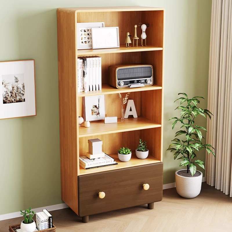 全实木儿童书架置物架落地家用客厅一体靠墙儿童杂物收纳简易书柜