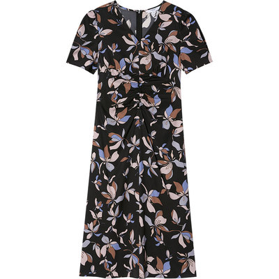 LK BENNETT黑色印花连衣裙2025年夏新款连衣裙碎花V领气质