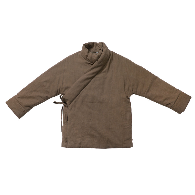 冬季国风汉服男装棉衣大码外套中式复古道袍棉麻斜襟系带禅意茶服