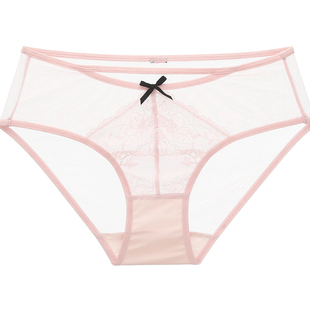 六只兔子蝴蝶结内裤女网纱透气舒适中腰法式甜美蕾丝包臀三角裤