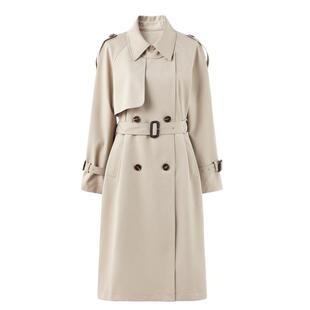 秋水伊人时尚小个子简约风衣2026年春季新款通勤翻领中长款外套女