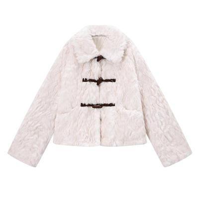 ablueberry牛角扣羊羔毛外套女