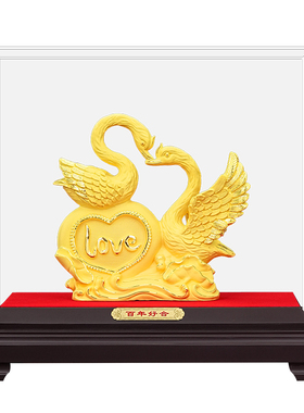 绒沙金百年好合天鹅摆件新婚礼物
