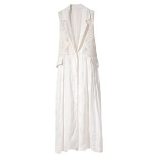 KAKA法单款欧根纱镂空刺绣西装领单扣前长后短收腰浪漫长款马甲女