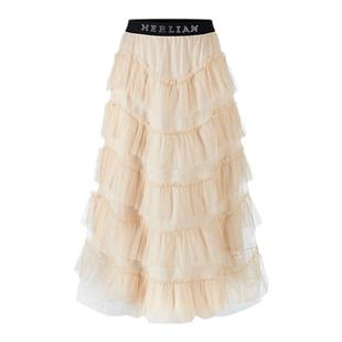 HERLIAN 长裙蛋糕纱裙腰头水钻女士半身裙网裙
