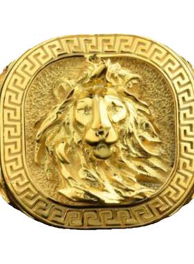 男14K黄金狮子动物雕刻戒指立体