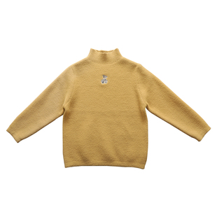 女童半高领羊驼绒针织打底衫儿童洋气小熊韩版宽松一体绒毛衣秋冬