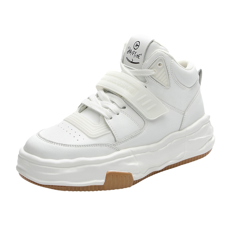 真皮小白鞋女2025新款百搭爆款秋冬加绒松糕厚底轻便运动高帮板鞋