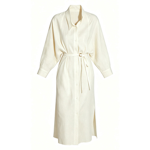 简约老钱风立领衬衫风衣式连衣裙洋气蝙蝠袖系带收腰气质率性休闲