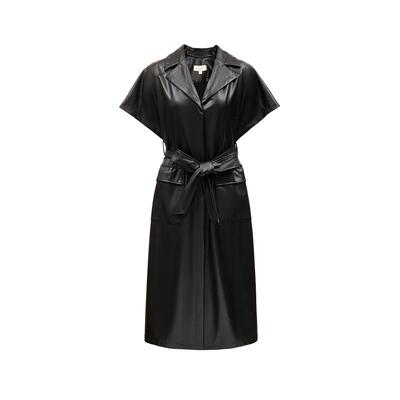 tq区绫致CoutureMade连衣裙女冬磁吸扣翻领系带PU仿皮长裙