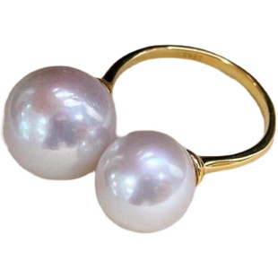 DIY珍珠配件 S925纯银戒指空托 双珠版指环银饰托女 配7-11mm圆珠