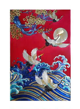 新中式珐琅彩仙鹤玄关挂画定制