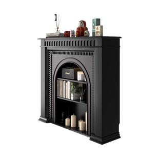 法式奶油风实木黑白色壁炉装饰柜美式复古欧式雕花边柜入户玄关