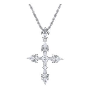 APORRO 33mm鸢尾花十字架满镶钻镀金高级设计感吊坠项链 礼物男女