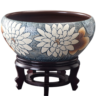 雕刻高温陶瓷缸荷花缸养金鱼盆一叶莲水盆家用乌龟缸民宿简约装饰