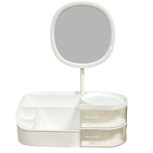 镜子化妆镜带灯台式桌面收纳盒一体化妆品梳妆镜生日礼物女生宿舍