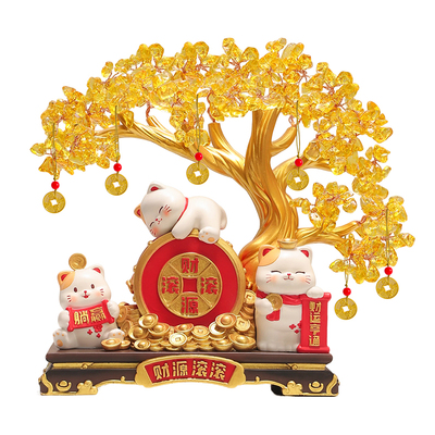 店铺前台发财树招财猫摆件