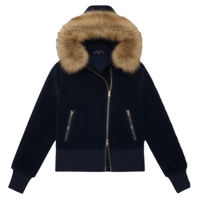 F1protagonist 雪尼尔绒面可拆卸大毛领连帽毛绒内胆毛毛短外套女