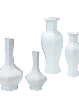 新中式风白色六面落地大花瓶摆件