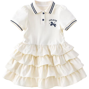 米米哈罗女童连衣裙夏2026新款儿童学院风POLO领公主裙女孩蛋糕裙