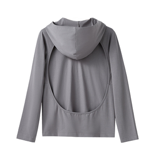 三伏天晒背专用衣男夏天新款纯棉户外晒太阳神器露背长袖带帽上衣