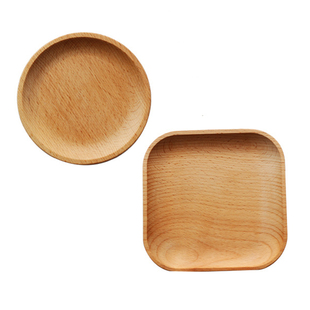 榉木制12cm日式木碟整木碟甜点盘西餐烘焙厨房用品方圆碟托盘杯托